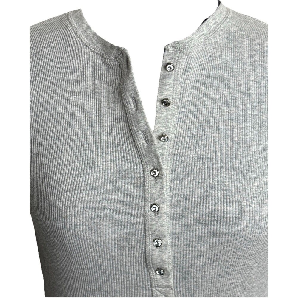 Vtg Y2K The Limited Henley Top Size S Ribbed Gray Bella Swan USA Rhinestone - Picture 2 of 13